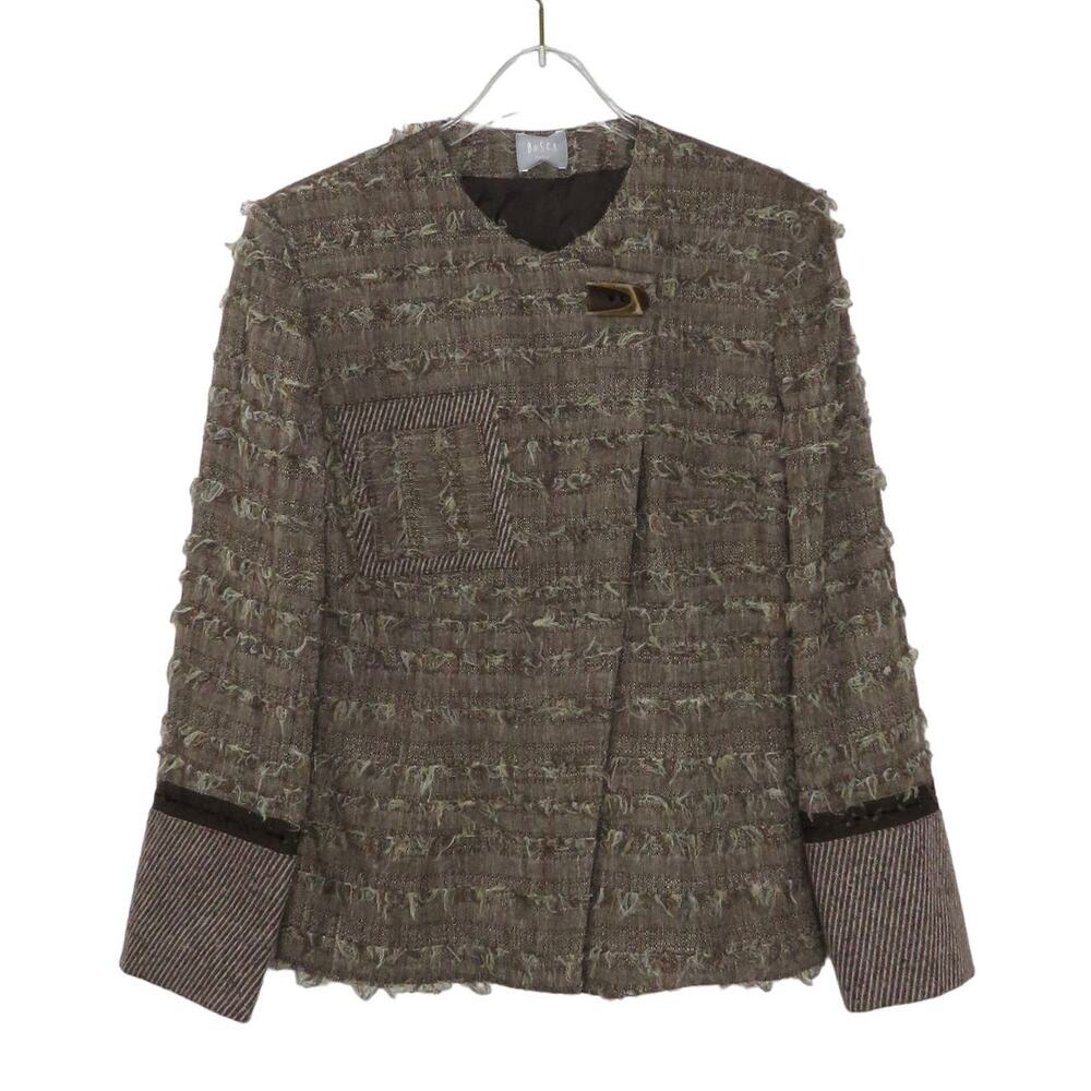 Bosca Paris 1990s Vintage Brown Tweed Frayed Fringe Jacket Size Small
